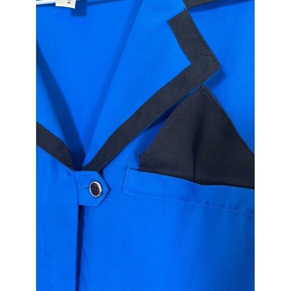 Vintage Top 16W Blue Retro 70s Color Block Artsy Workwear Neutral Minimalist - Picture 3 of 8